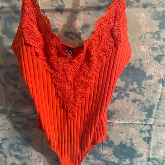 Windsor Tops - Orange Crochet bodysuit